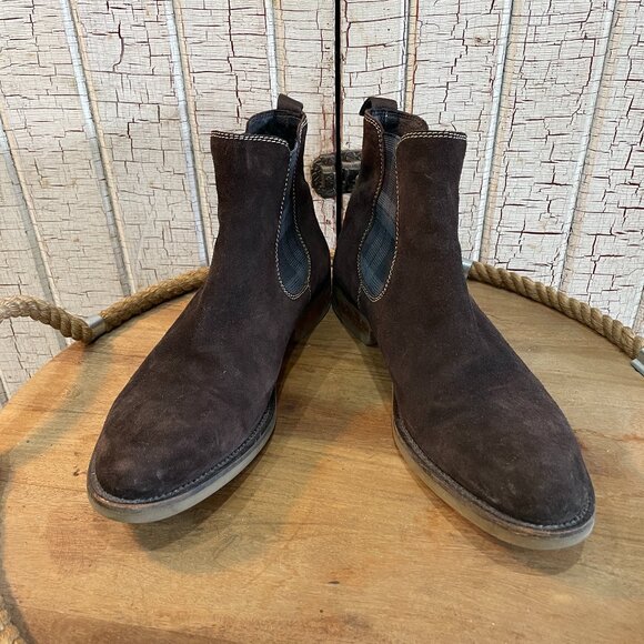 Donald J Pliner Brown Suede Scottish Chelsea Ankle Boots 11.5 - Picture 1 of 6